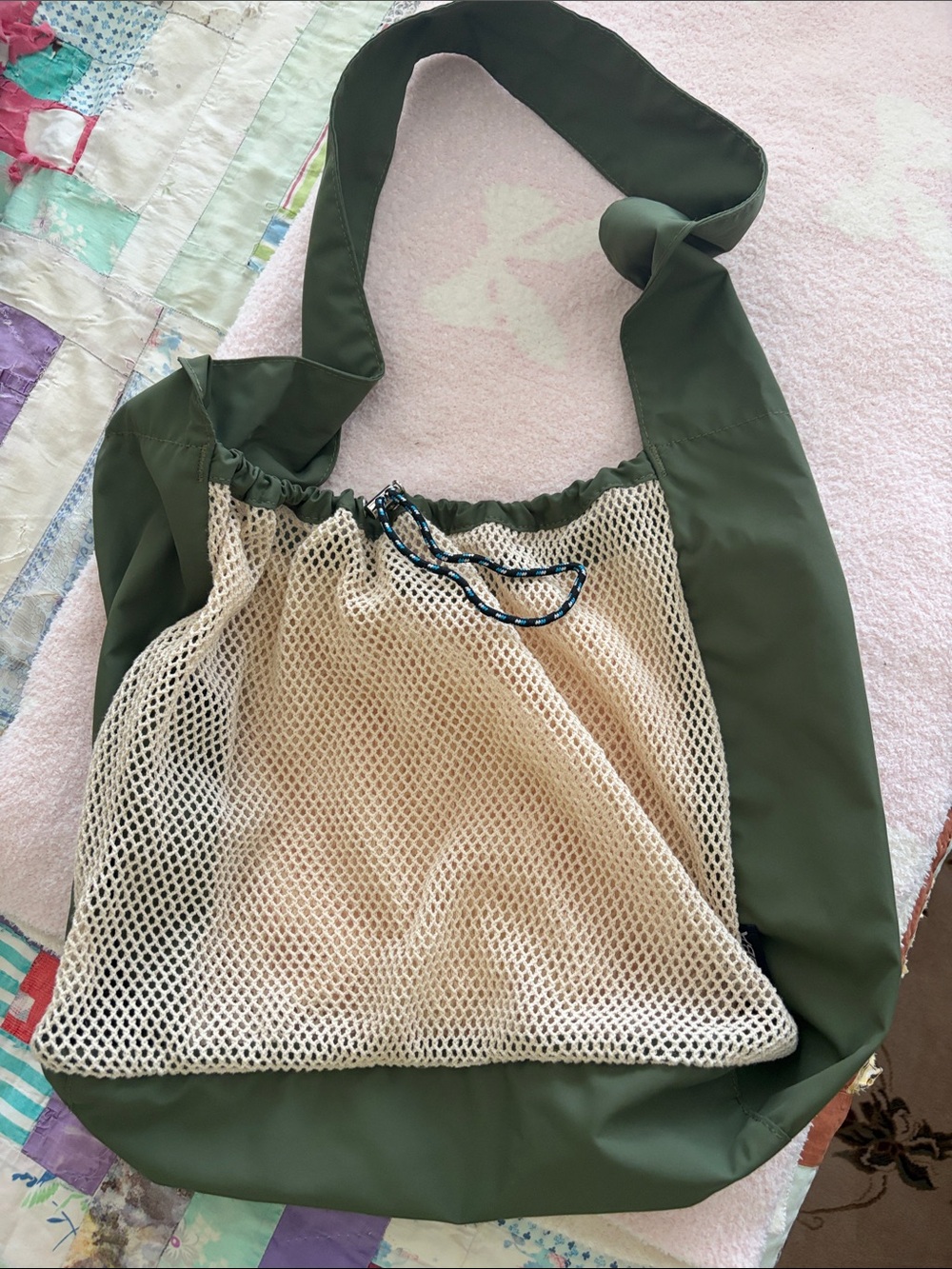 Olive Green Mesh Tote Shoulder Bag